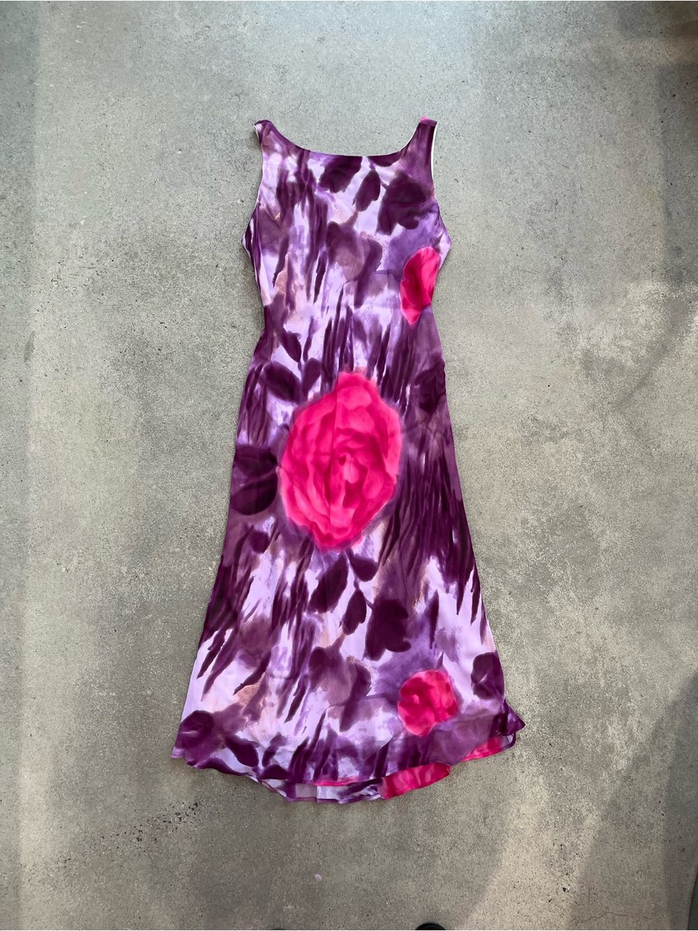 Tessuto Purple Watercolor Rose Maxi Dress 100% Rayon Satin Sleeveless Size L - Picture 2 of 8
